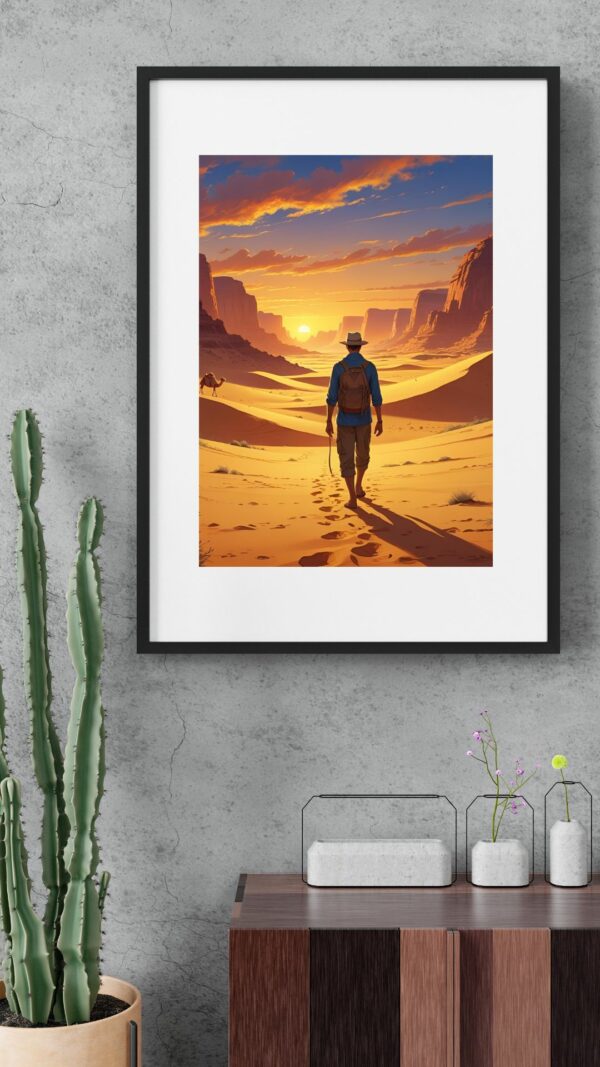 viajero solitario en el desierto al atardecer+ 🎁 incluye participación en sorteo: con la compra de este póster participas automáticamente por play station 5 + tv